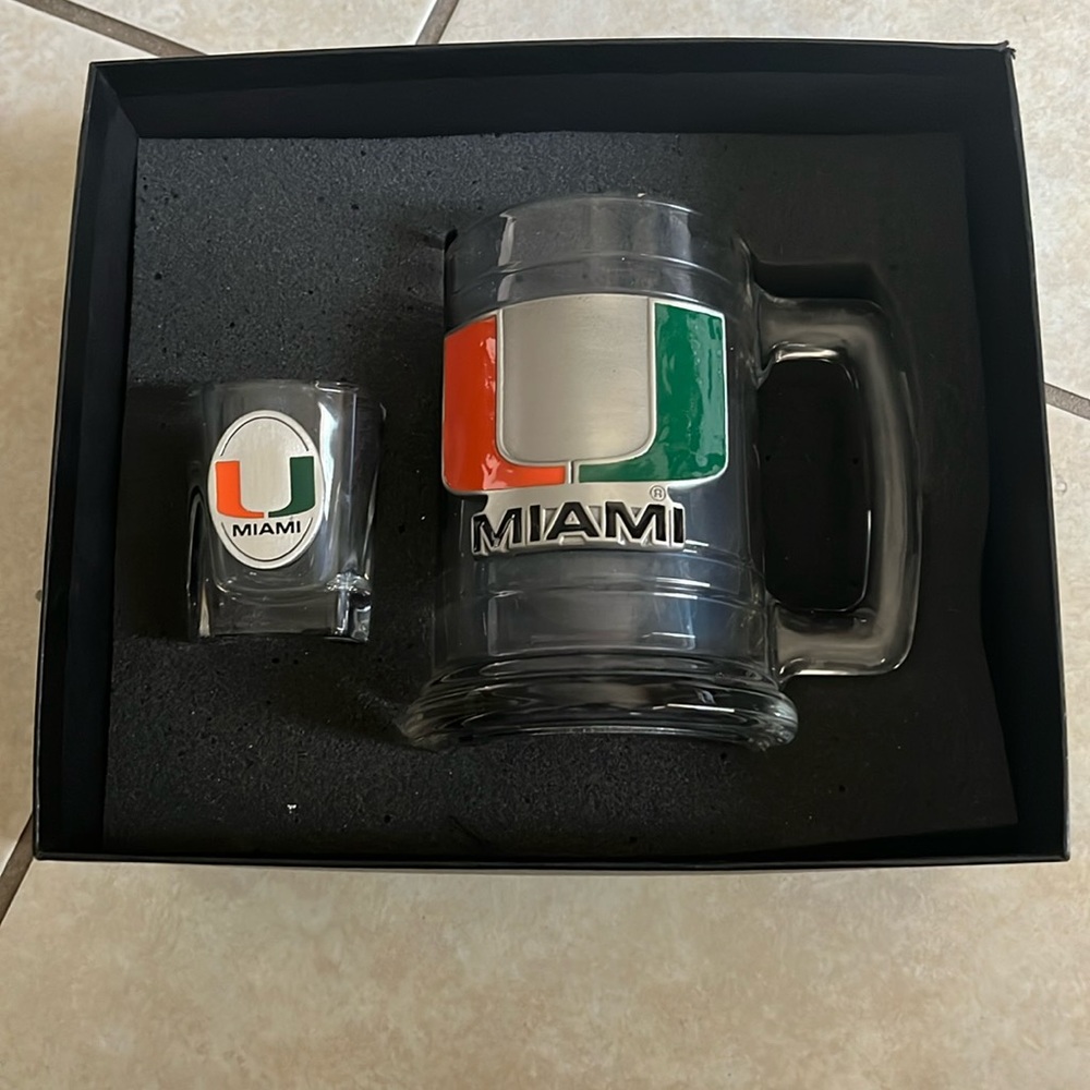 2001 Limited Edition Pewter University of Miami Stein Mug and Shot Glass